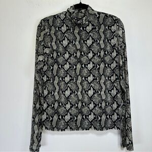 RACHEL ZOE Snake Print Mesh Mock Neck Long Sleeve Blouse L